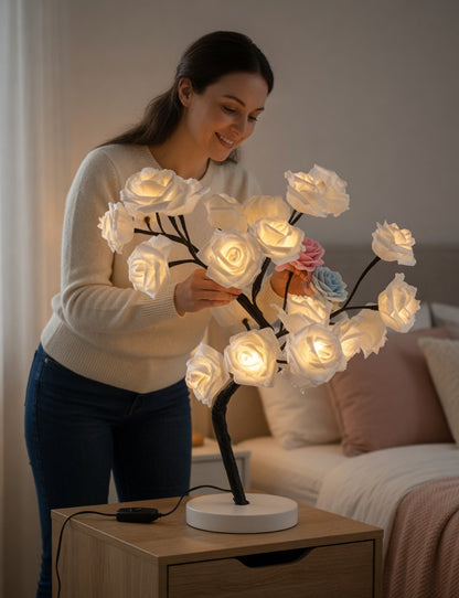 LED Rose Tree Lamp with Warm Glow Lighting